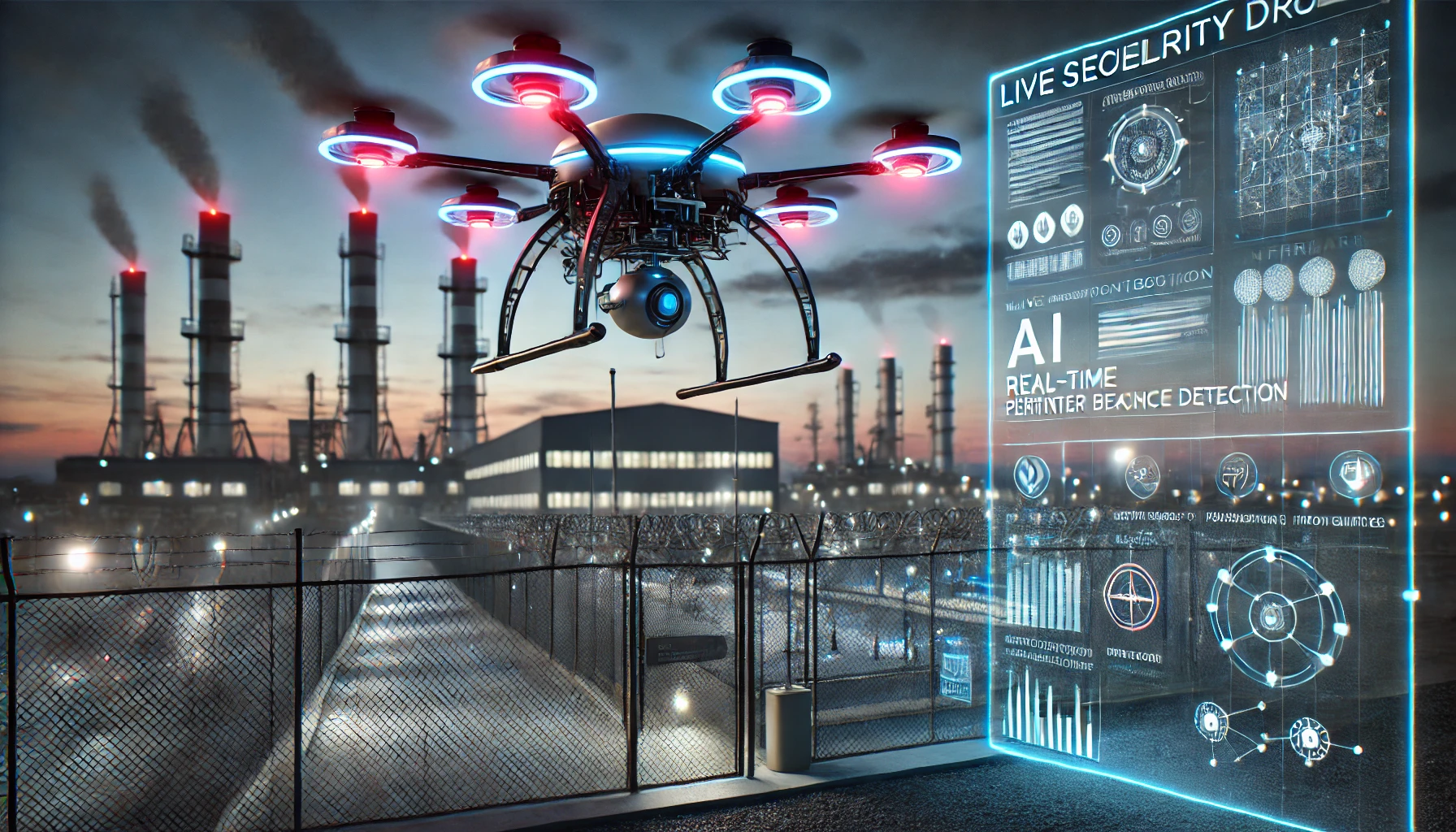 Drone monitoring facility perimeter